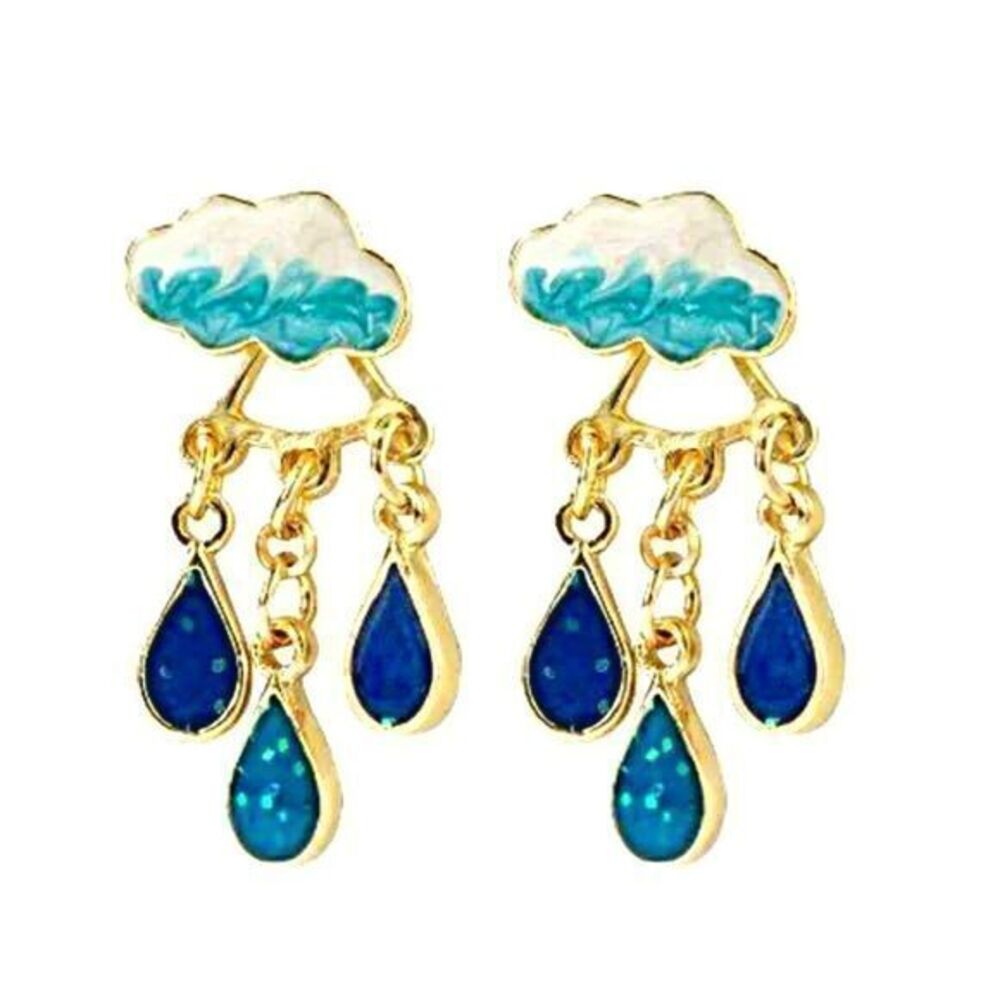 Watercolor Cloud and Raindrops Dangle Earrings Women's Fashion Jewelry